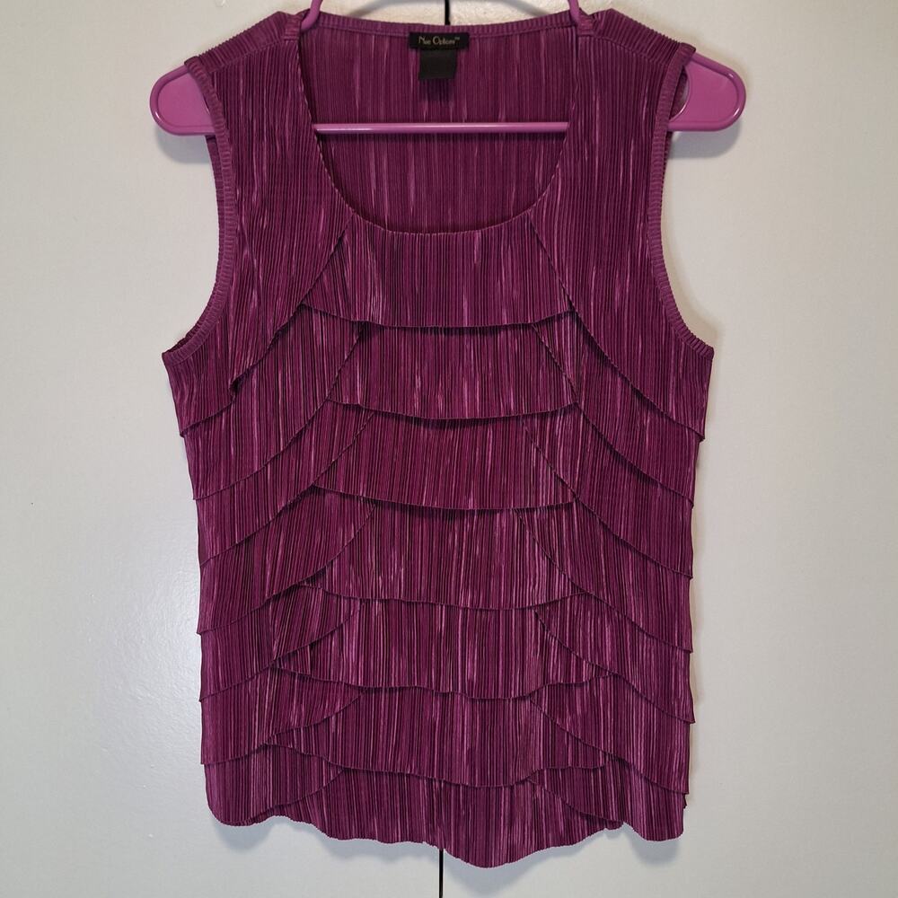 Nue Options Royal Purple Sleeveless Blouse With Crinkle Texture Layers Medium